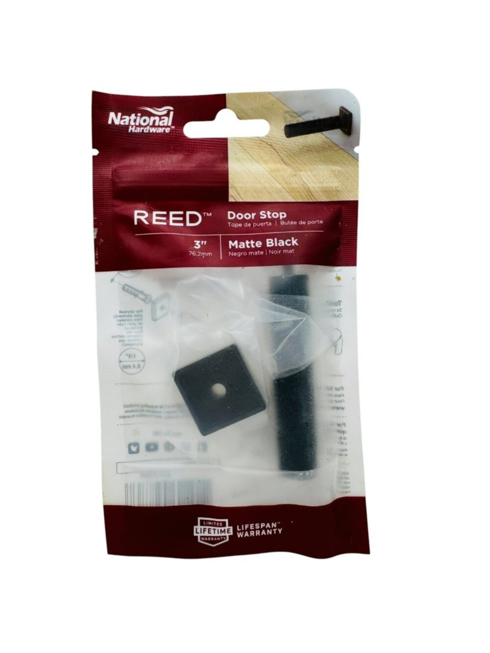National Hardware Reed Door Stop 3" Matte Black Indoor Use With Fasteners